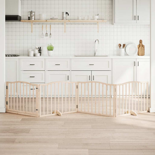 Dog Gate with Door Foldable 4 Panels 320 cm Poplar Wood