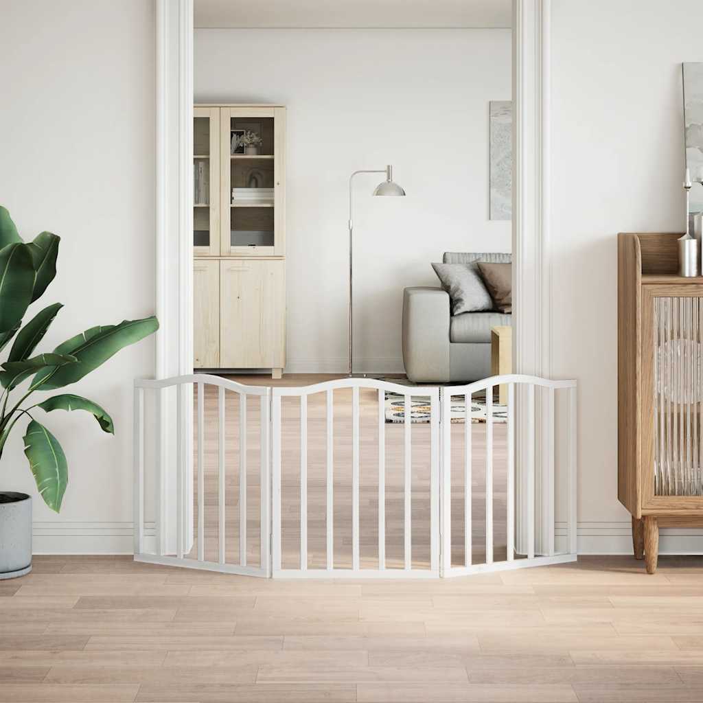 Dog Gate Foldable 3 Panels White 150 cm Poplar Wood