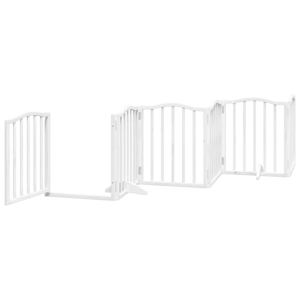 Dog Gate with Door Foldable 6 Panels White 300 cm Poplar Wood