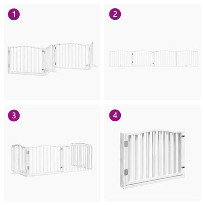 Dog Gate with Door Foldable 4 Panels White 320 cm Poplar Wood