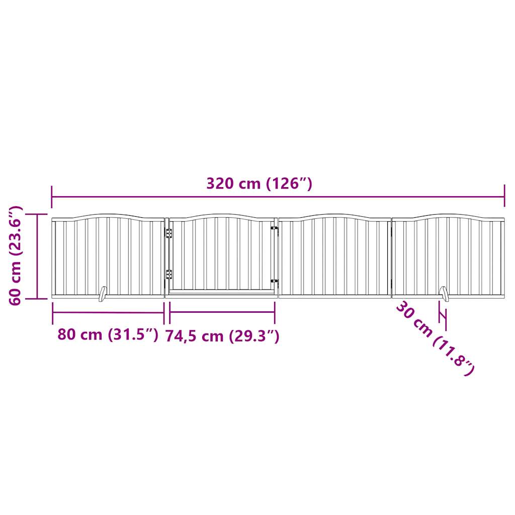 Dog Gate with Door Foldable 4 Panels White 320 cm Poplar Wood