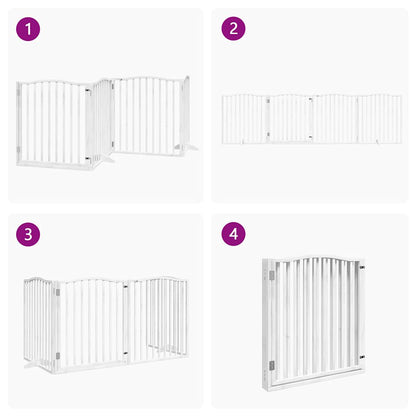 Dog Gate with Door Foldable 4 Panels White 320 cm Poplar Wood