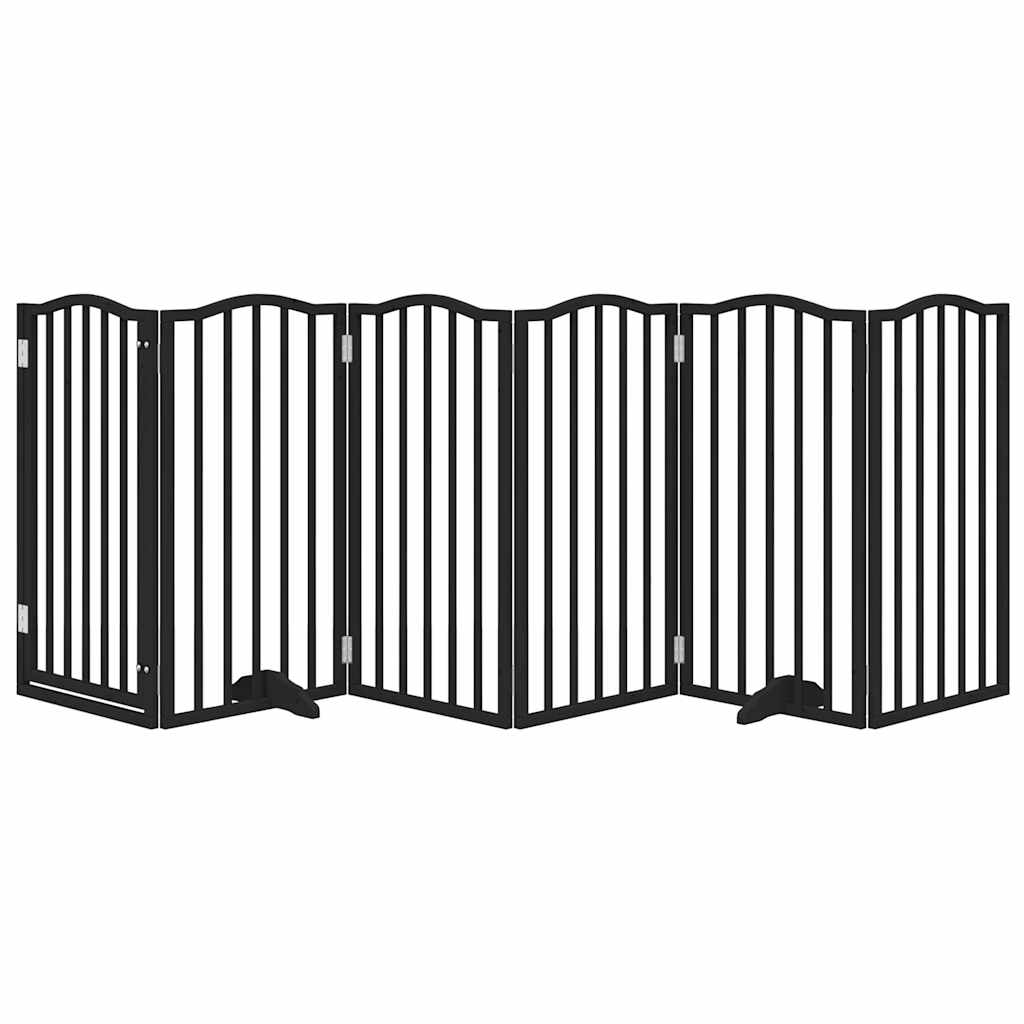Dog Gate with Door Foldable 6 Panels Black 300 cm Poplar Wood