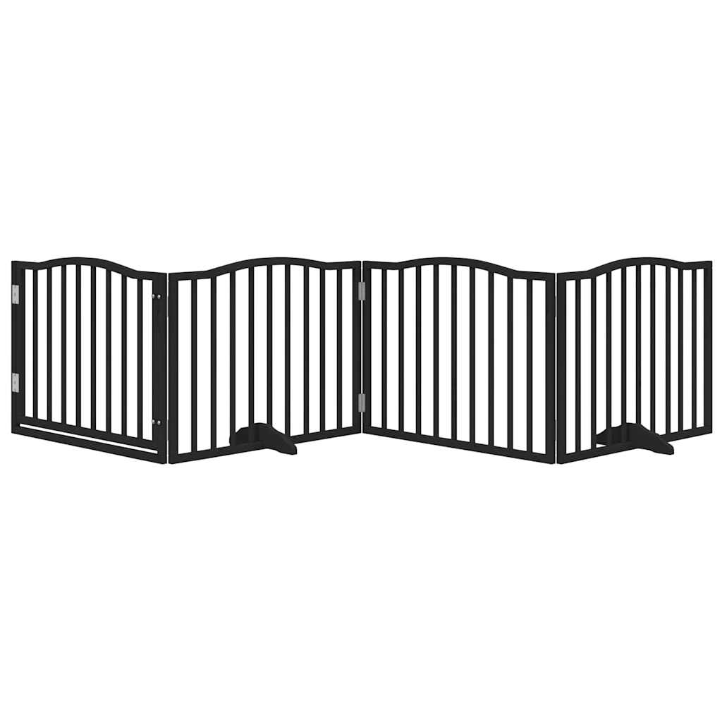 Dog Gate with Door Foldable 4 Panels Black 320 cm Poplar Wood
