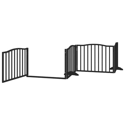 Dog Gate with Door Foldable 4 Panels Black 320 cm Poplar Wood