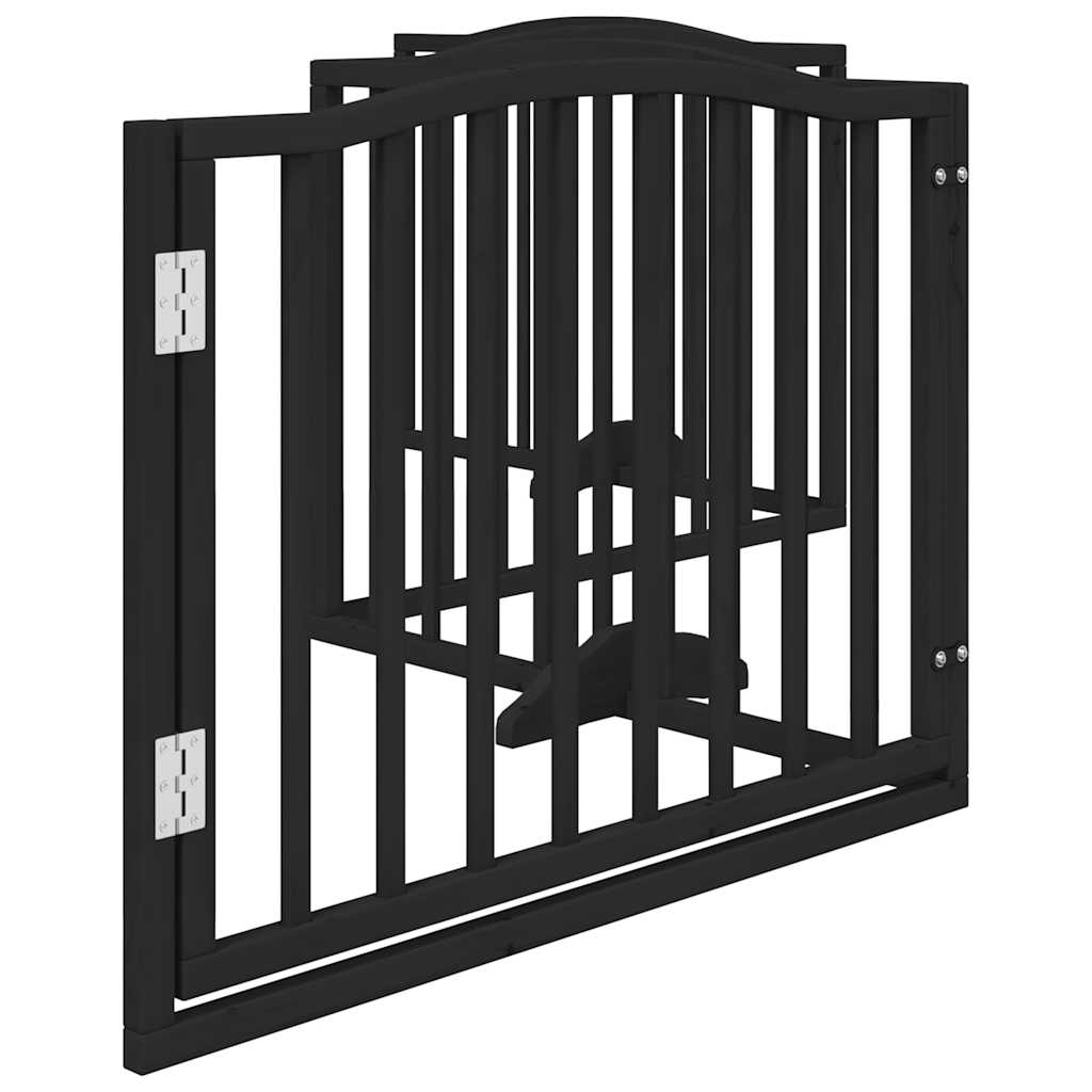 Dog Gate with Door Foldable 4 Panels Black 320 cm Poplar Wood