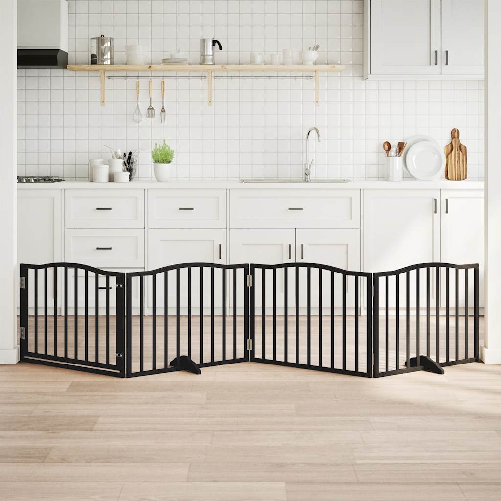 Dog Gate with Door Foldable 4 Panels Black 320 cm Poplar Wood