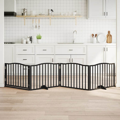 Dog Gate with Door Foldable 4 Panels Black 320 cm Poplar Wood