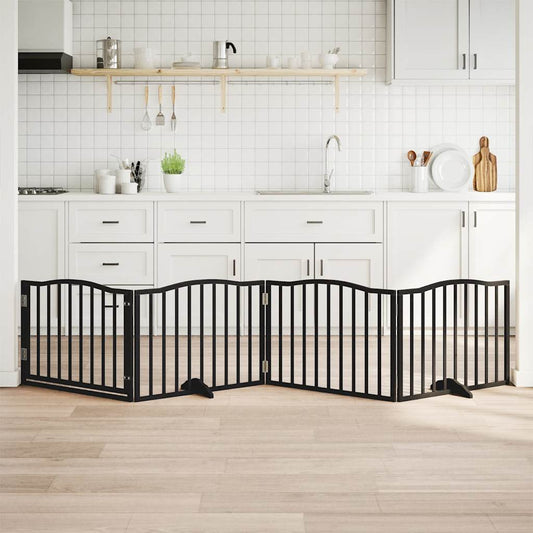 Dog Gate with Door Foldable 4 Panels Black 320 cm Poplar Wood