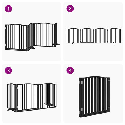 Dog Gate with Door Foldable 4 Panels Black 320 cm Poplar Wood