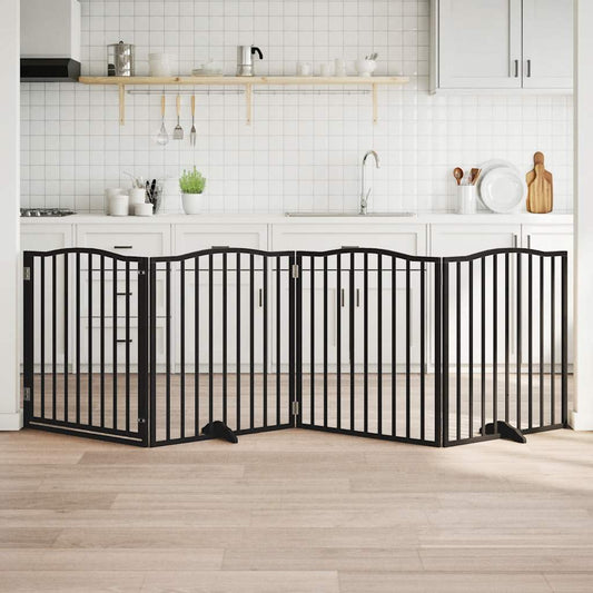 Dog Gate with Door Foldable 4 Panels Black 320 cm Poplar Wood