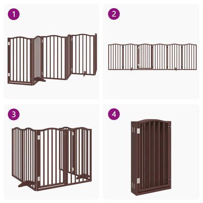 Dog Gate with Door Foldable 6 Panels Brown Oak 300 cm Poplar Wood