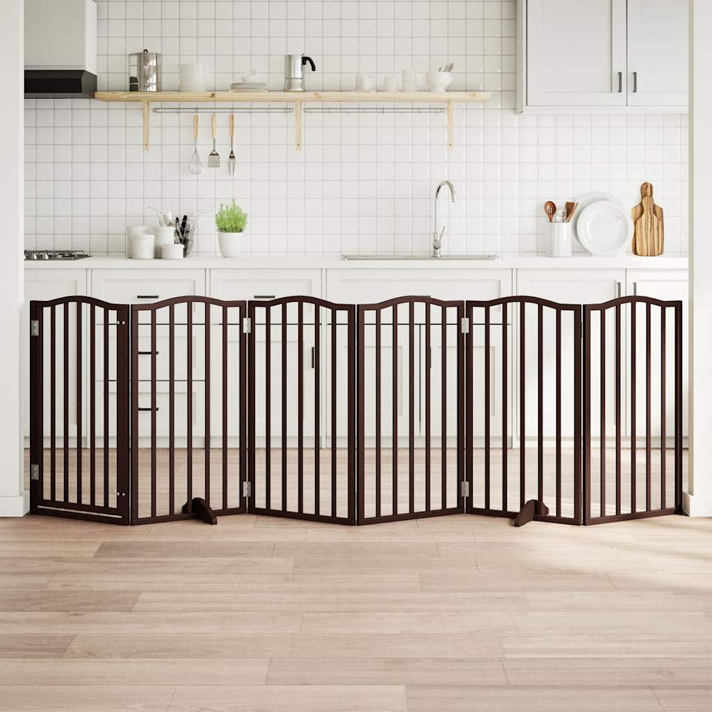 Dog Gate with Door Foldable 6 Panels Brown Oak 300 cm Poplar Wood