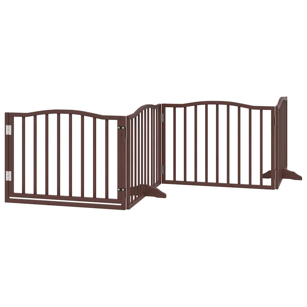 Dog Gate with Door Foldable 4 Panels Brown Oak 320 cm Poplar Wood