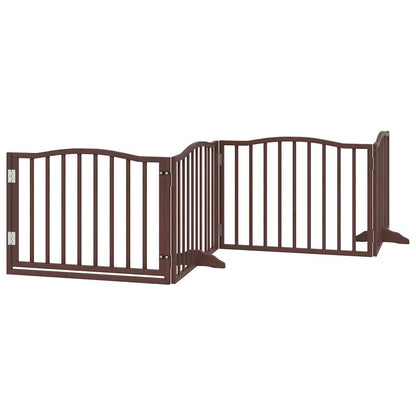 Dog Gate with Door Foldable 4 Panels Brown Oak 320 cm Poplar Wood