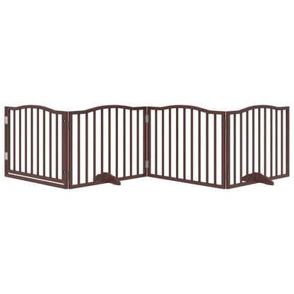 Dog Gate with Door Foldable 4 Panels Brown Oak 320 cm Poplar Wood