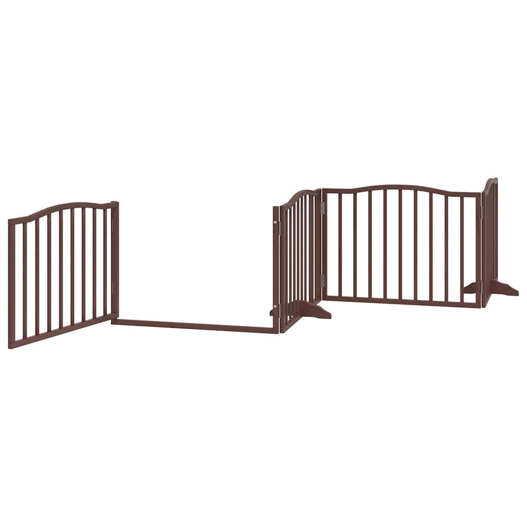 Dog Gate with Door Foldable 4 Panels Brown Oak 320 cm Poplar Wood