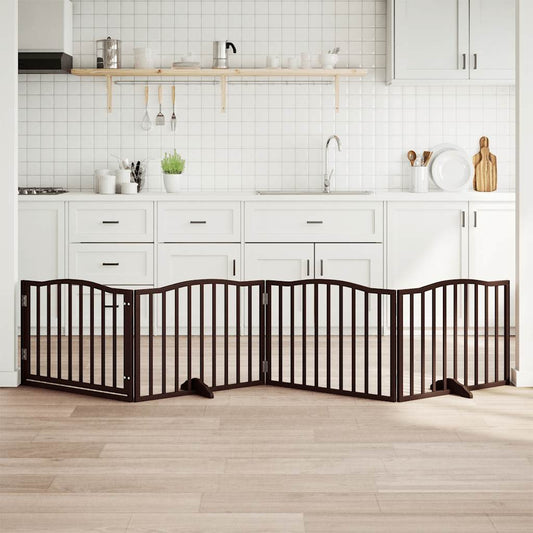Dog Gate with Door Foldable 4 Panels Brown Oak 320 cm Poplar Wood