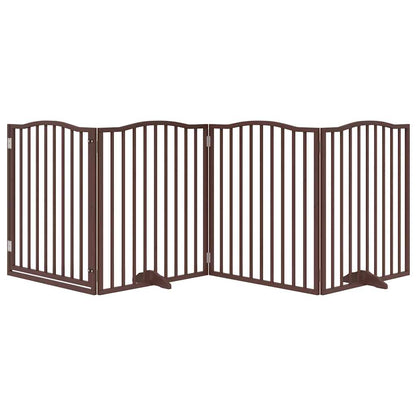 Dog Gate with Door Foldable 4 Panels Brown Oak 320 cm Poplar Wood