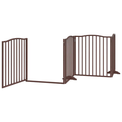 Dog Gate with Door Foldable 4 Panels Brown Oak 320 cm Poplar Wood