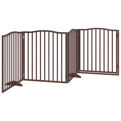 Dog Gate with Door Foldable 4 Panels Brown Oak 320 cm Poplar Wood