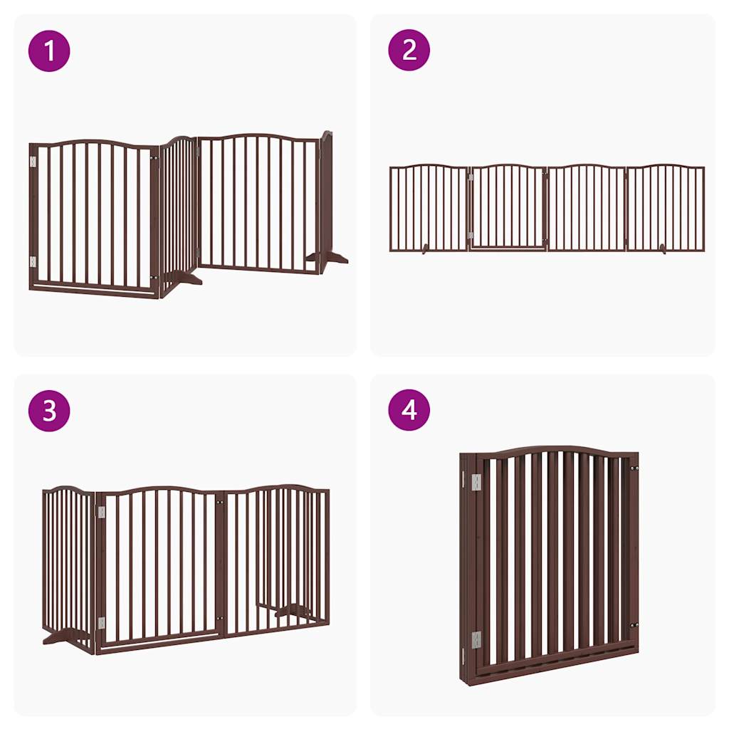 Dog Gate with Door Foldable 4 Panels Brown Oak 320 cm Poplar Wood