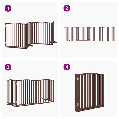Dog Gate with Door Foldable 4 Panels Brown Oak 320 cm Poplar Wood