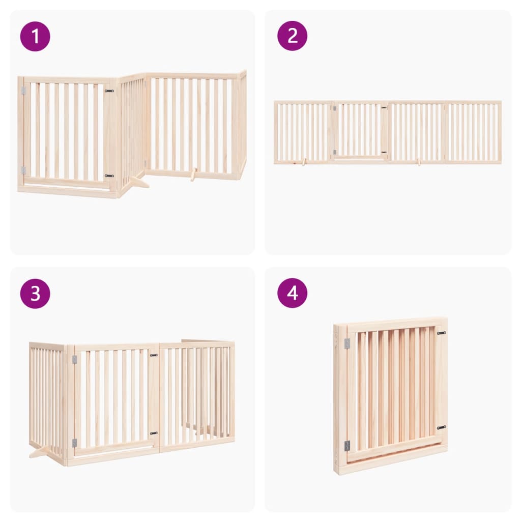 Dog Gate with Door Foldable 4 Panels 320 cm Poplar Wood