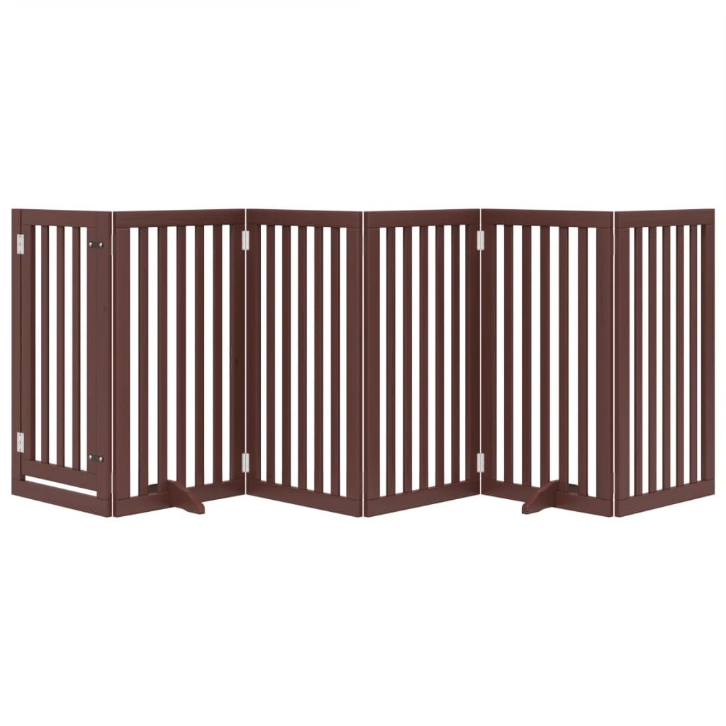 Dog Gate with Door Foldable 6 Panels Brown 300 cm Poplar Wood