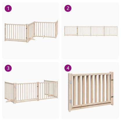 Dog Gate with Door Foldable 4 Panels 320 cm Solid Wood Fir