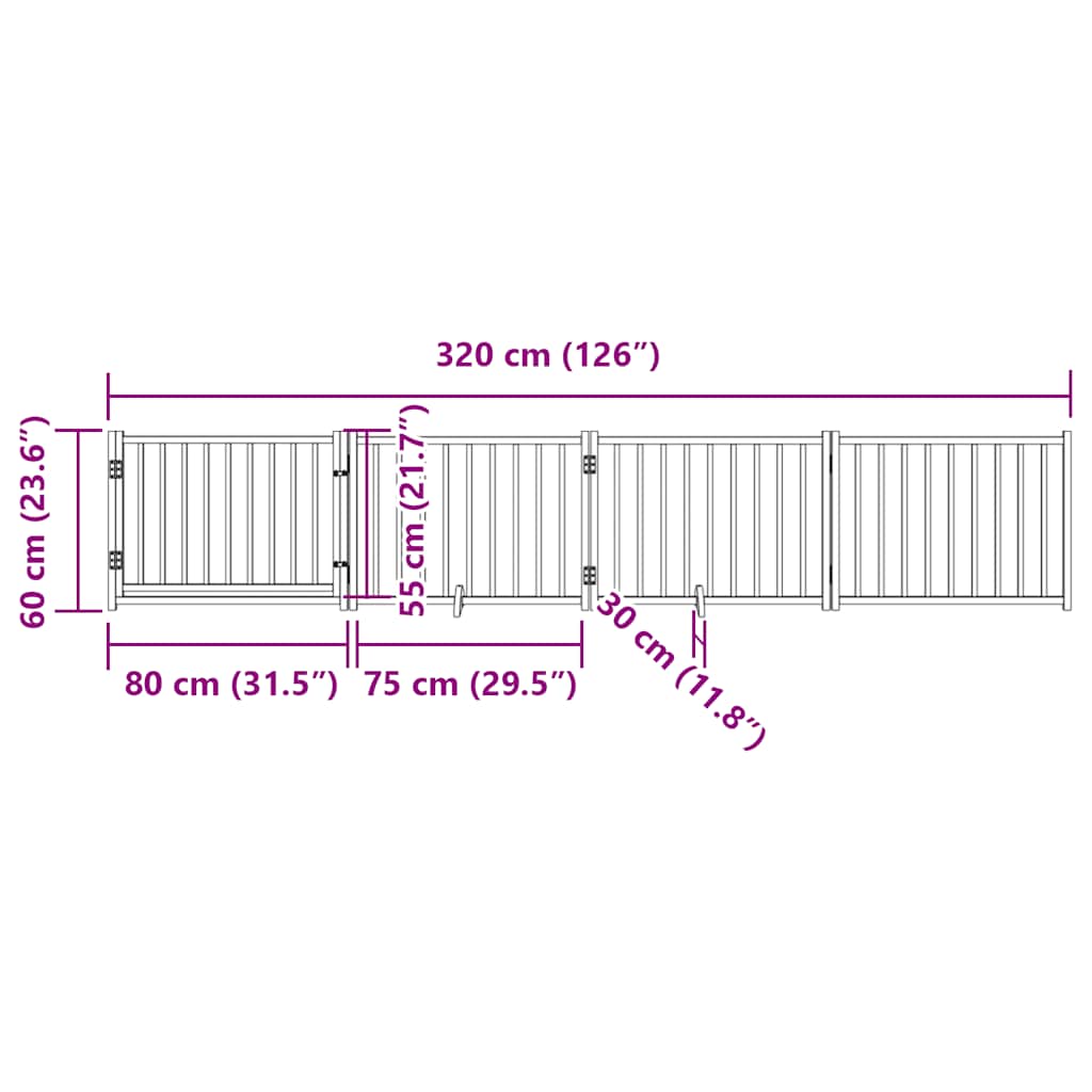 Dog Gate with Door Foldable 4 Panels 320 cm Solid Wood Fir