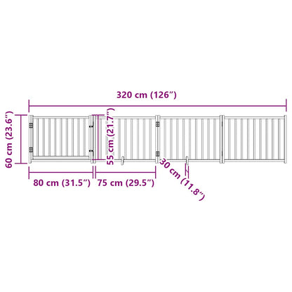 Dog Gate with Door Foldable 4 Panels 320 cm Solid Wood Fir