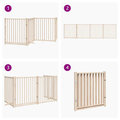 Dog Gate with Door Foldable 4 Panels 320 cm Solid Wood Fir