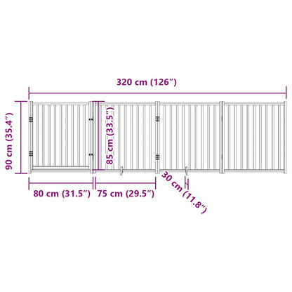Dog Gate with Door Foldable 4 Panels 320 cm Solid Wood Fir
