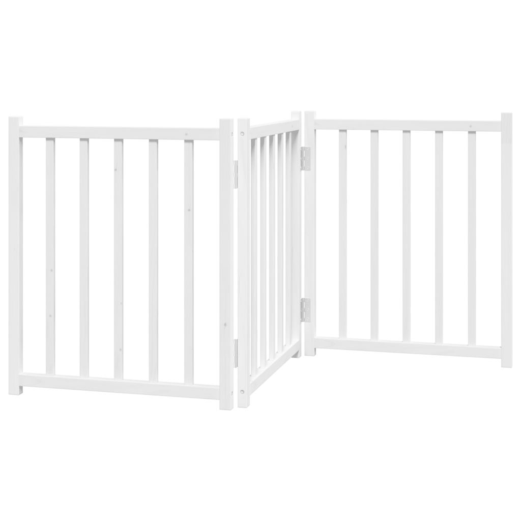Dog Gate Foldable 3 Panels White 150 cm Solid Wood Fir