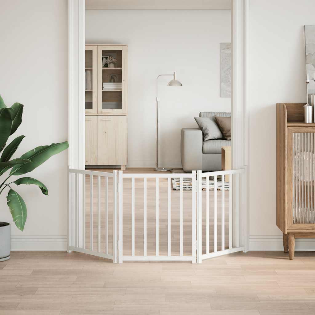 Dog Gate Foldable 3 Panels White 150 cm Solid Wood Fir