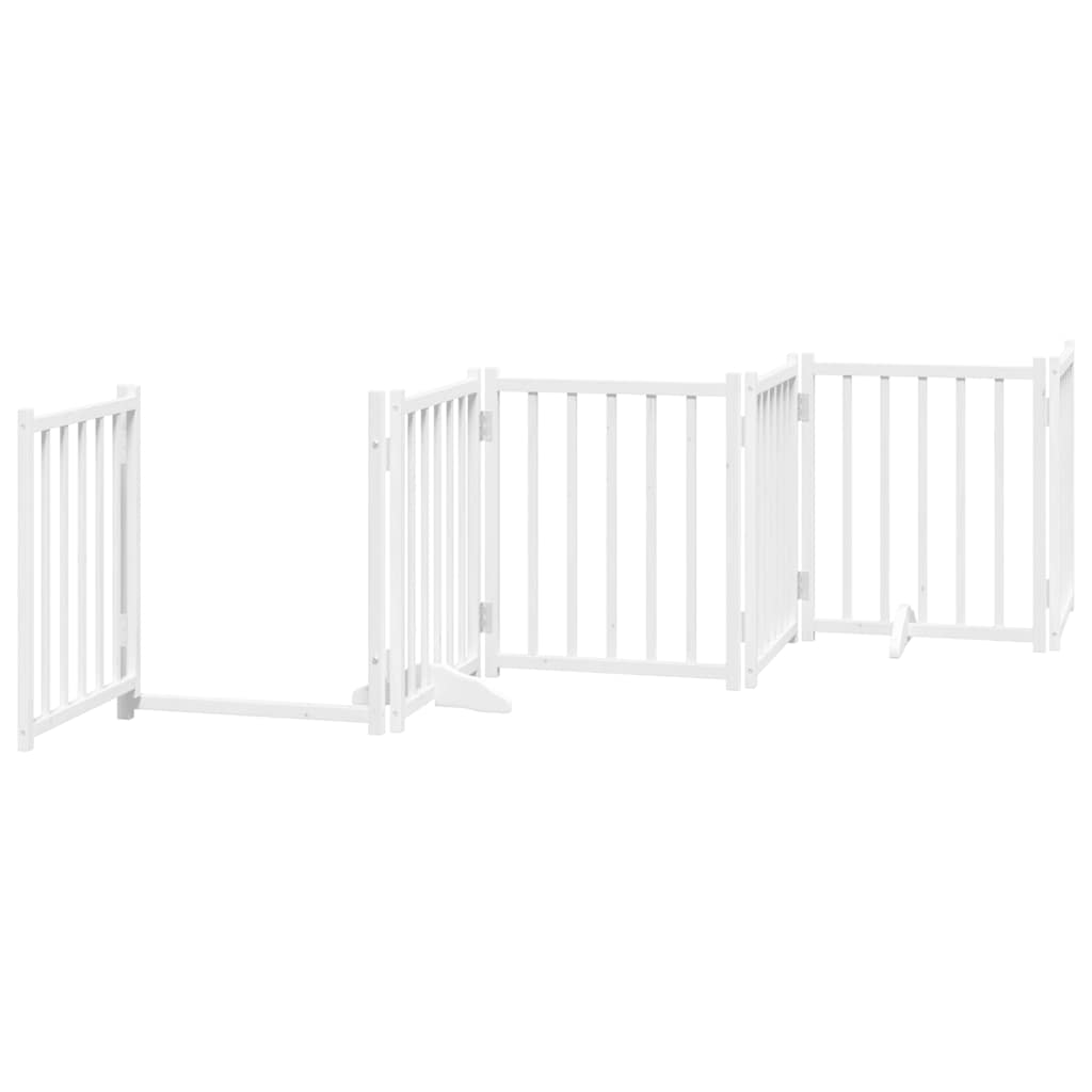 Dog Gate with Door Foldable 6 Panels White 300 cm Solid Wood Fir
