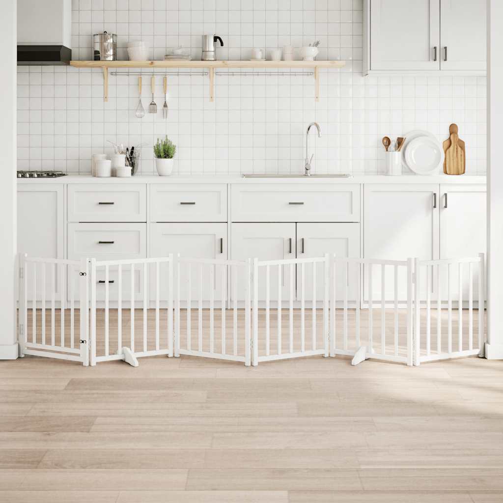 Dog Gate with Door Foldable 6 Panels White 300 cm Solid Wood Fir