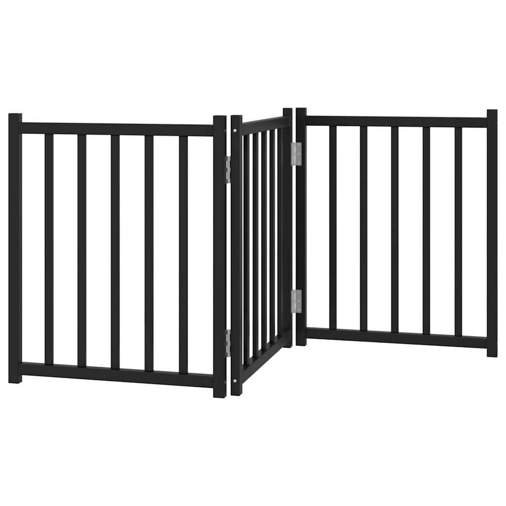 Dog Gate Foldable 3 Panels Black 150 cm Solid Wood Fir