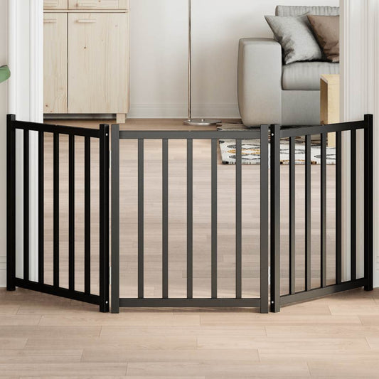 Dog Gate Foldable 3 Panels Black 150 cm Solid Wood Fir