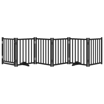 Dog Gate with Door Foldable 6 Panels Black 300 cm Solid Wood Fir