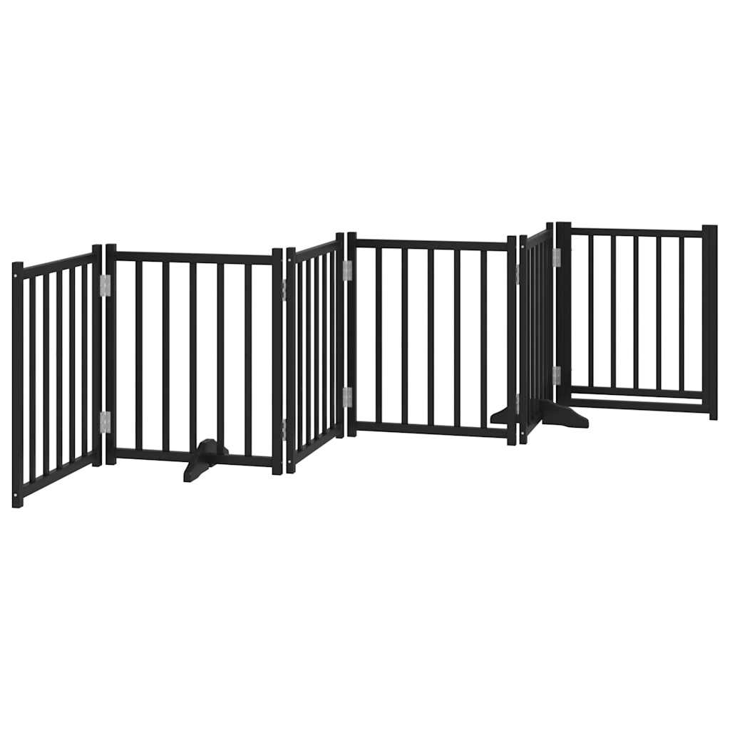 Dog Gate with Door Foldable 6 Panels Black 300 cm Solid Wood Fir