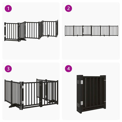 Dog Gate with Door Foldable 6 Panels Black 300 cm Solid Wood Fir