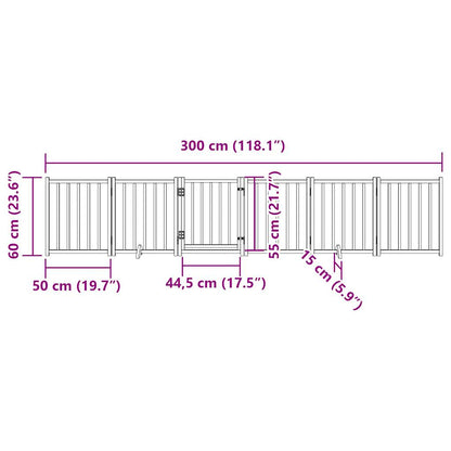Dog Gate with Door Foldable 6 Panels Black 300 cm Solid Wood Fir