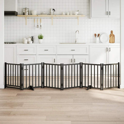 Dog Gate with Door Foldable 6 Panels Black 300 cm Solid Wood Fir