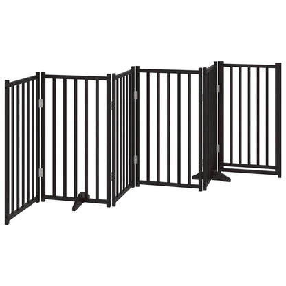 Dog Gate with Door Foldable 6 Panels Black 300 cm Solid Wood Fir