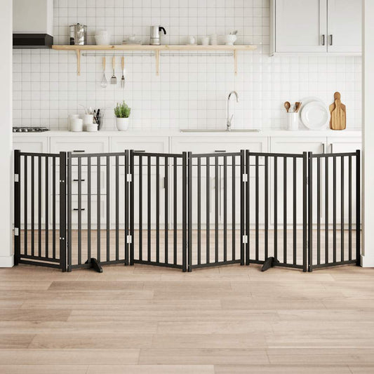Dog Gate with Door Foldable 6 Panels Black 300 cm Solid Wood Fir