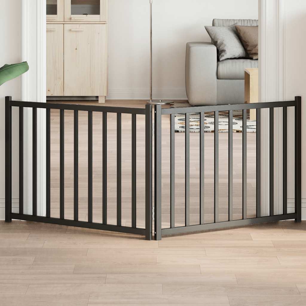 Dog Gate Foldable 2 Panels Black 160 cm Solid Wood Fir