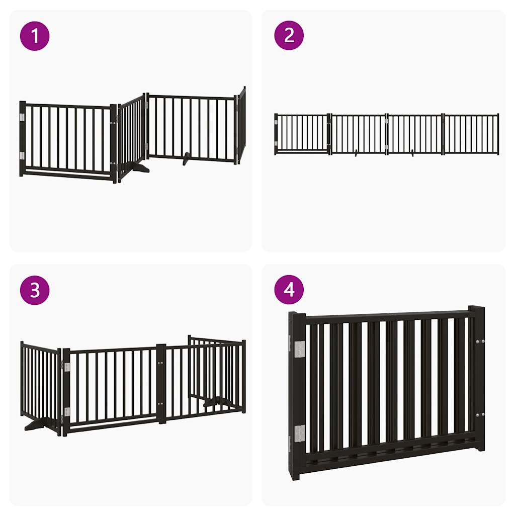 Dog Gate with Door Foldable 4 Panels Black 320 cm Solid Wood Fir