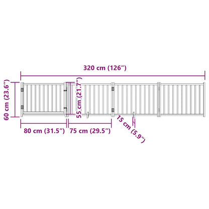 Dog Gate with Door Foldable 4 Panels Black 320 cm Solid Wood Fir